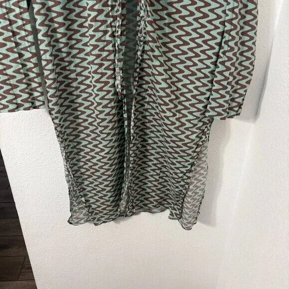 Zara Printed Tunic Long Sleeve Side Slit Front Tie Closure Retro Size XL - Picture 4 of 11